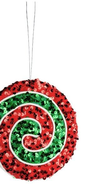 6" Sequin Peppermint Swirl Ornament: Red/Green - Michelle's aDOORable Creations - Holiday Ornaments