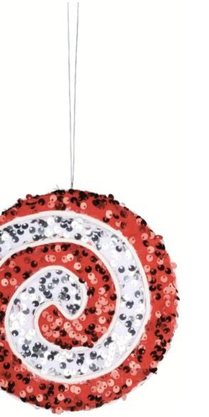 6" Sequin Peppermint Swirl Ornament: Red/White - Michelle's aDOORable Creations - Holiday Ornaments