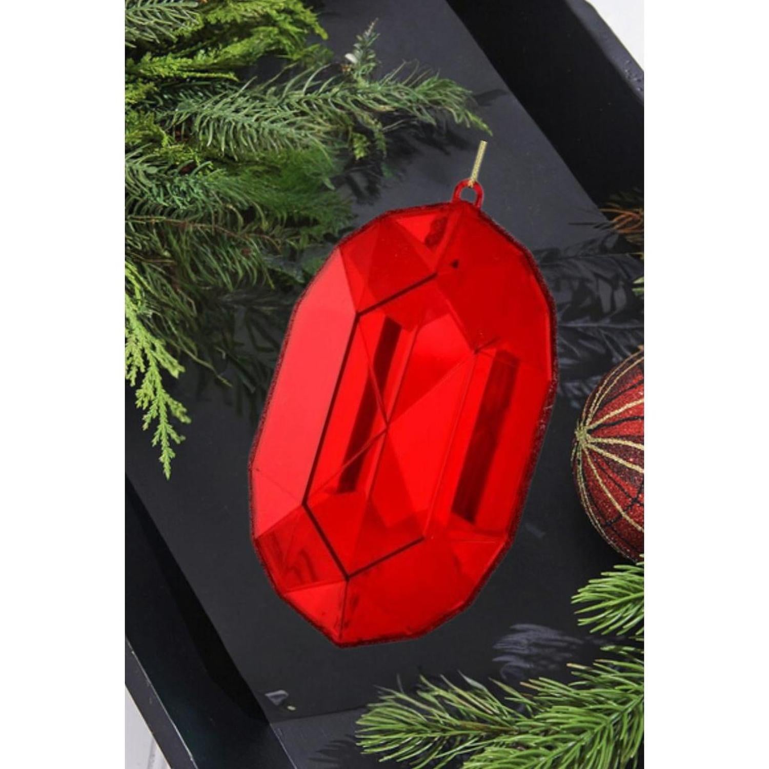 6.5" Acrylic Oval Jewel Ornament: Red