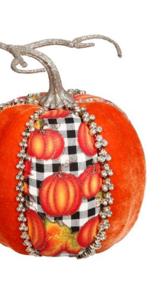 7" Orange Velvet Pumpkin: Check - Michelle's aDOORable Creations - Pumpkin