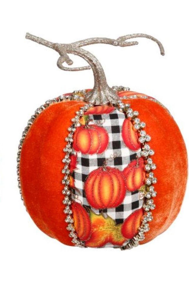 7" Orange Velvet Pumpkin: Check - Michelle's aDOORable Creations - Pumpkin