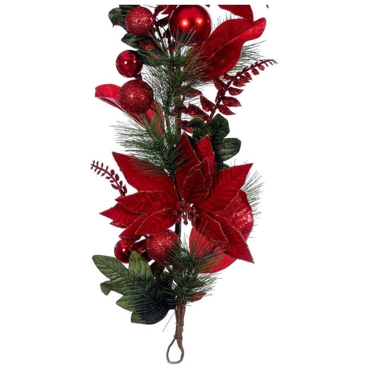 Shop For 72" Merry Red Poinsettia Decorated Garland at Michelle's aDOORable Creations