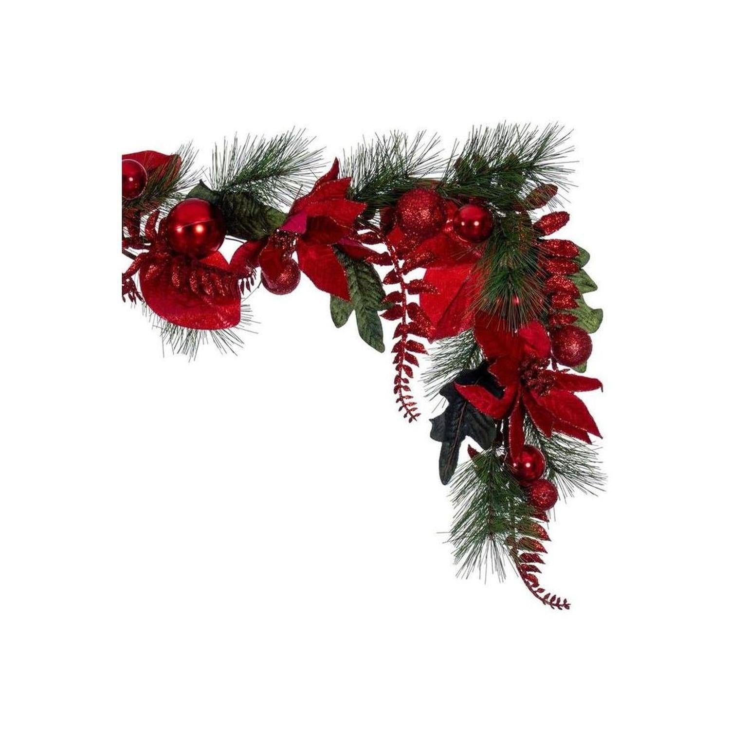 72" Merry Red Poinsettia Decorated Garland