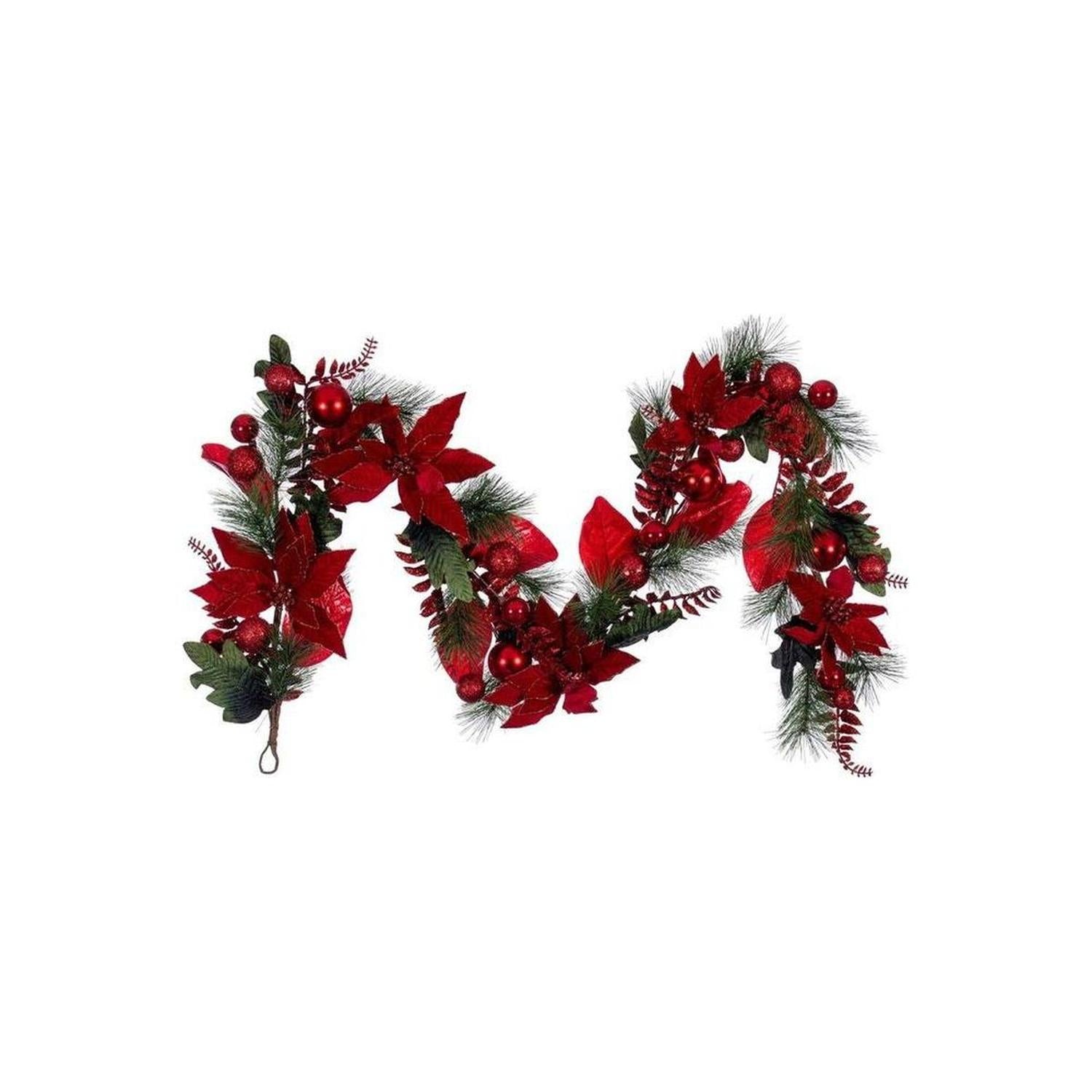 72" Merry Red Poinsettia Decorated Garland