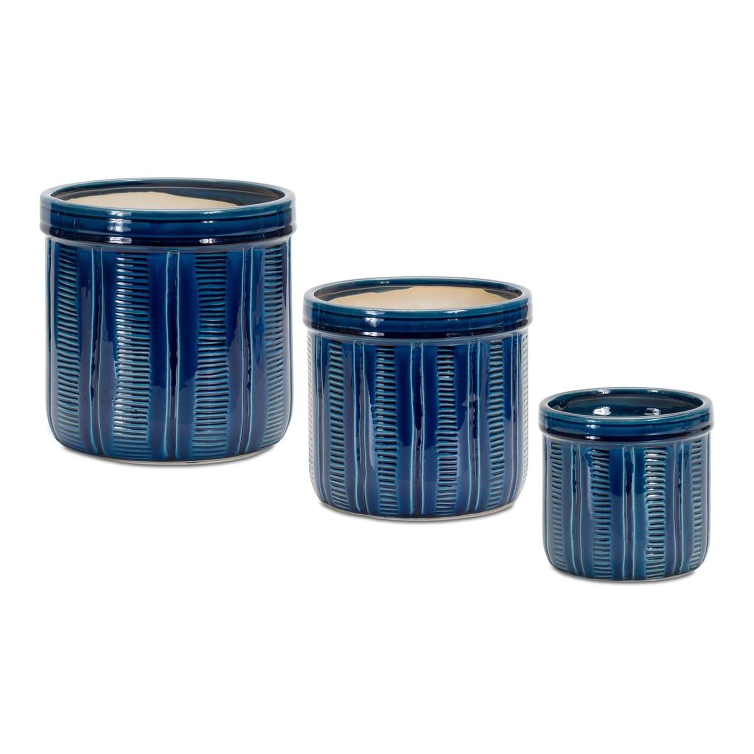 7.25" Blue Abstract Planter Pots (Set of 3)