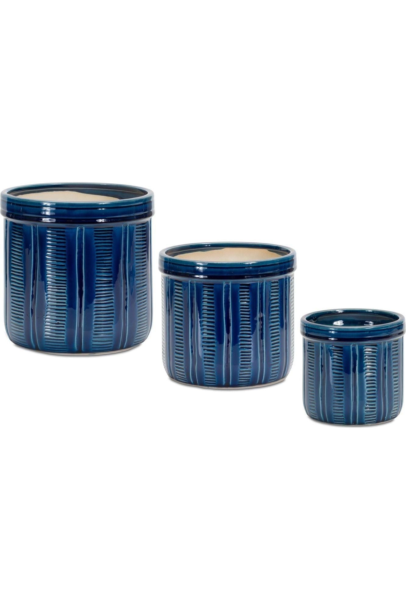 Shop For 7.25" Blue Abstract Planter Pots (Set of 3) at Michelle's aDOORable Creations