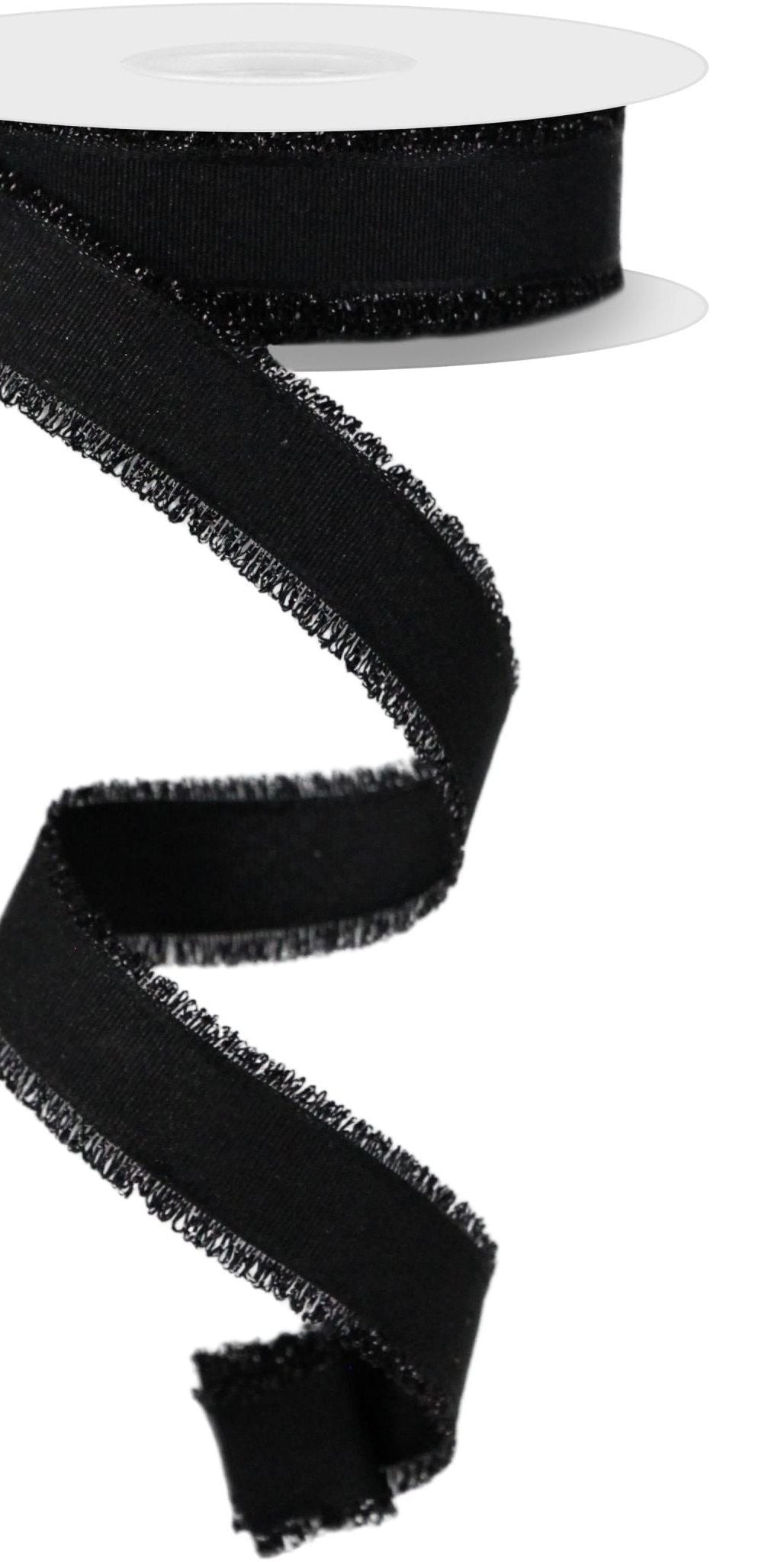 7/8" Fuzzy Edge Ribbon: Black (10 Yards) - Michelle's aDOORable Creations - Wired Edge Ribbon
