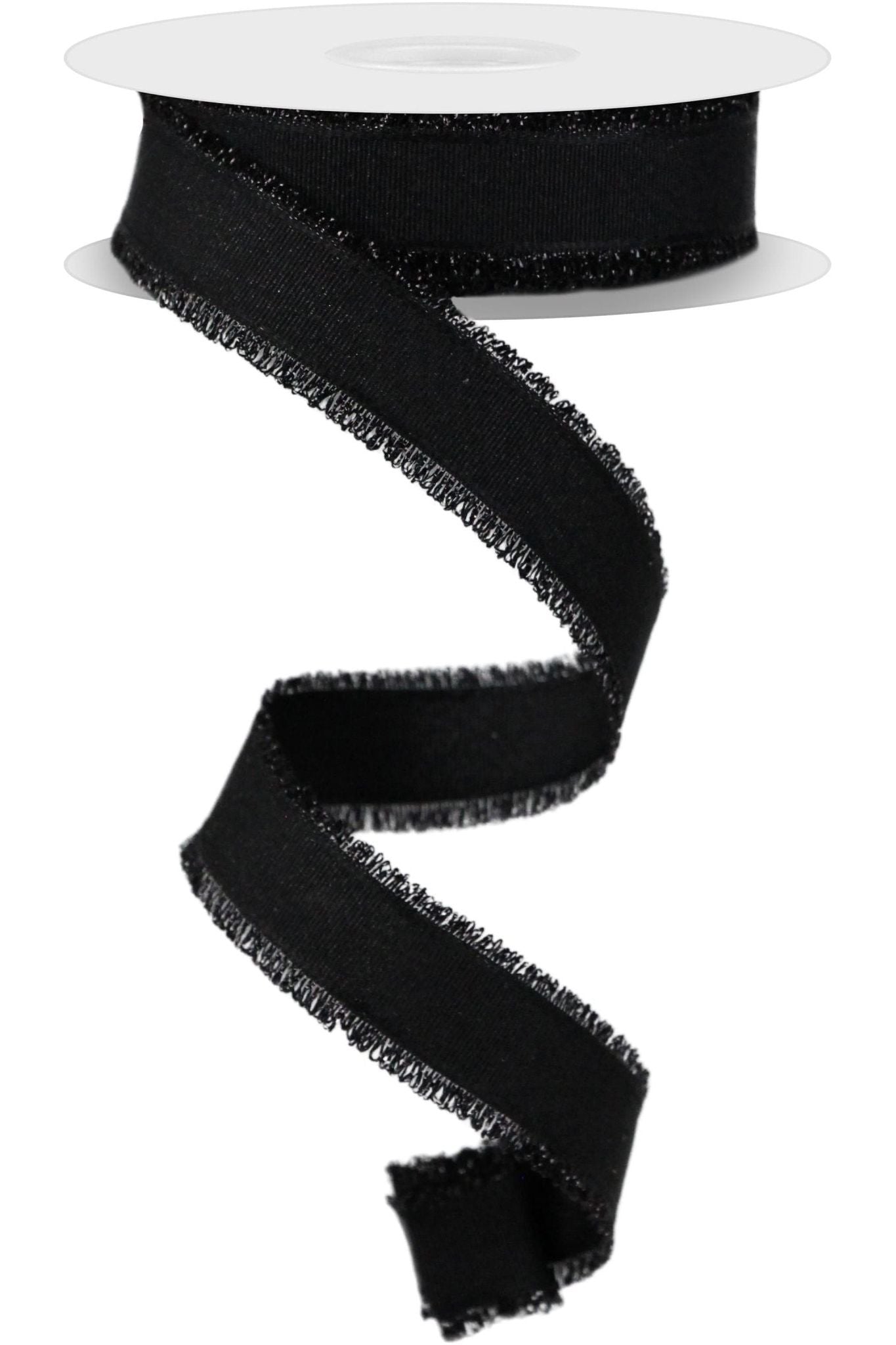 7/8" Fuzzy Edge Ribbon: Black (10 Yards) - Michelle's aDOORable Creations - Wired Edge Ribbon