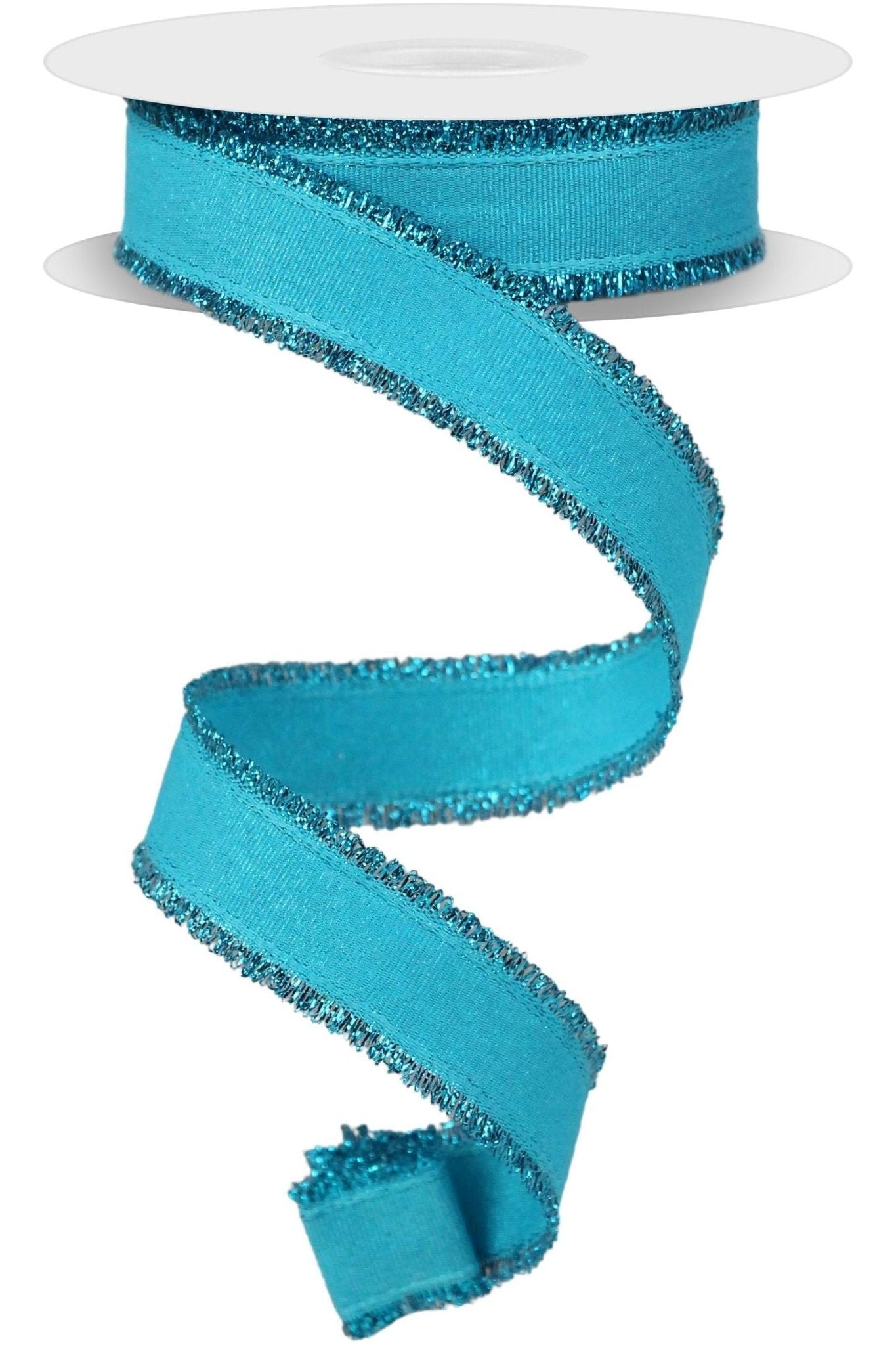 7/8" Fuzzy Edge Ribbon: Turquoise (10 Yards) - Michelle's aDOORable Creations - Wired Edge Ribbon