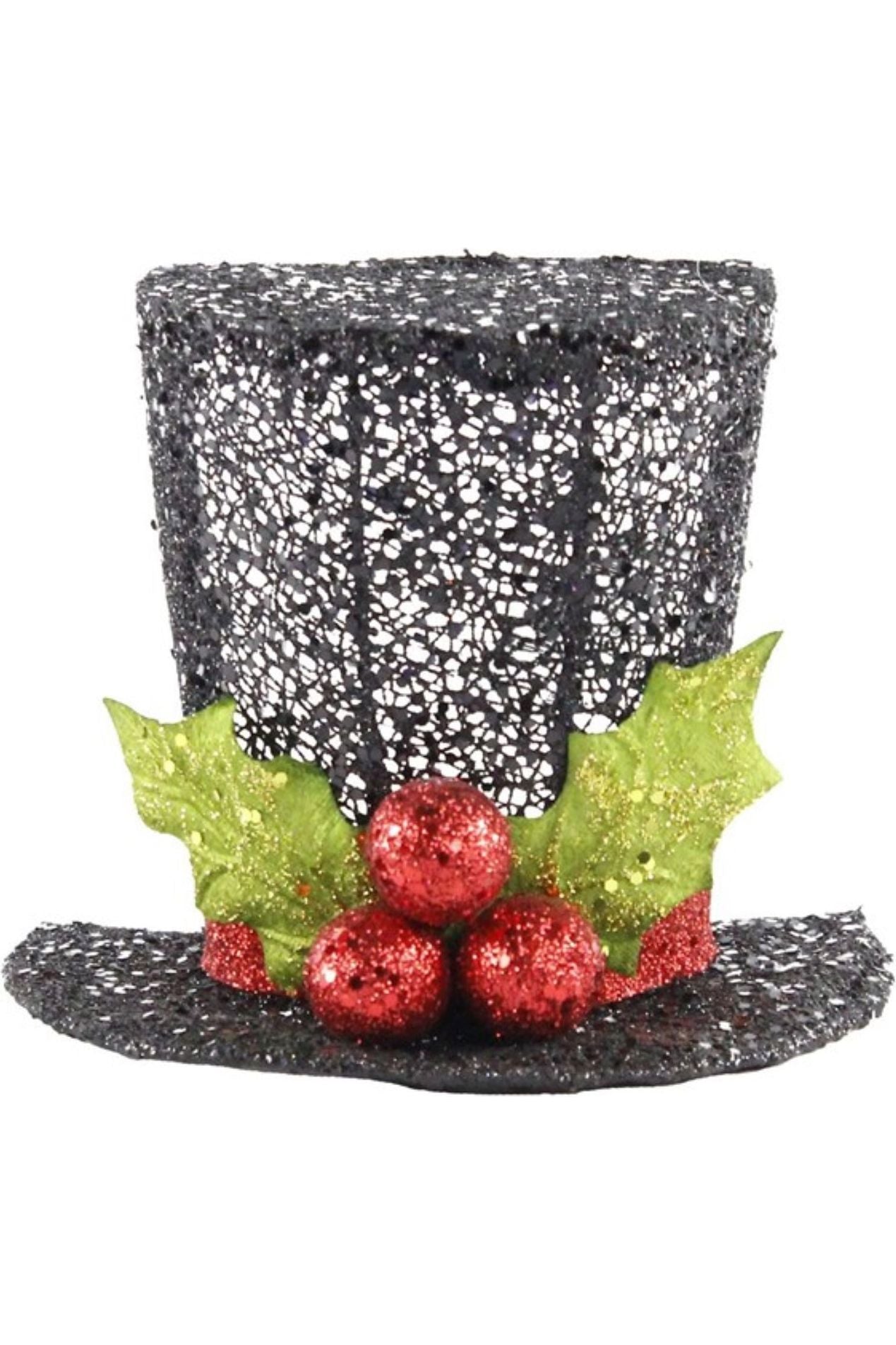 8" Black Glitter Top Hat: Flat Back - Michelle's aDOORable Creations - Holiday Ornaments