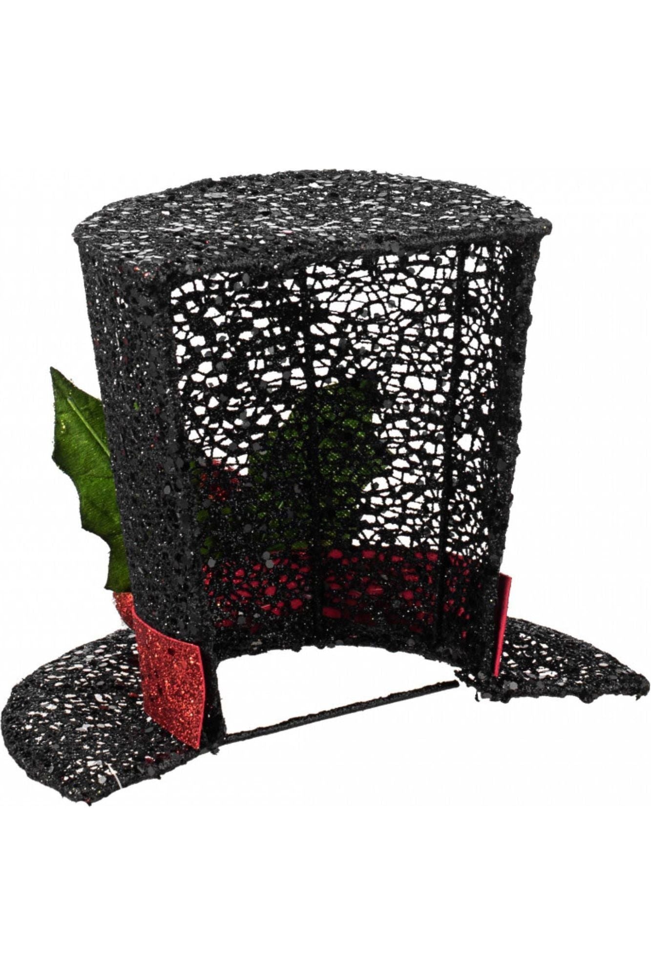 8" Black Glitter Top Hat: Flat Back - Michelle's aDOORable Creations - Holiday Ornaments