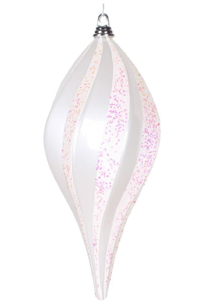 8" Candy Glitter Swirl Drop Ornament: White - Michelle's aDOORable Creations - Holiday Ornaments