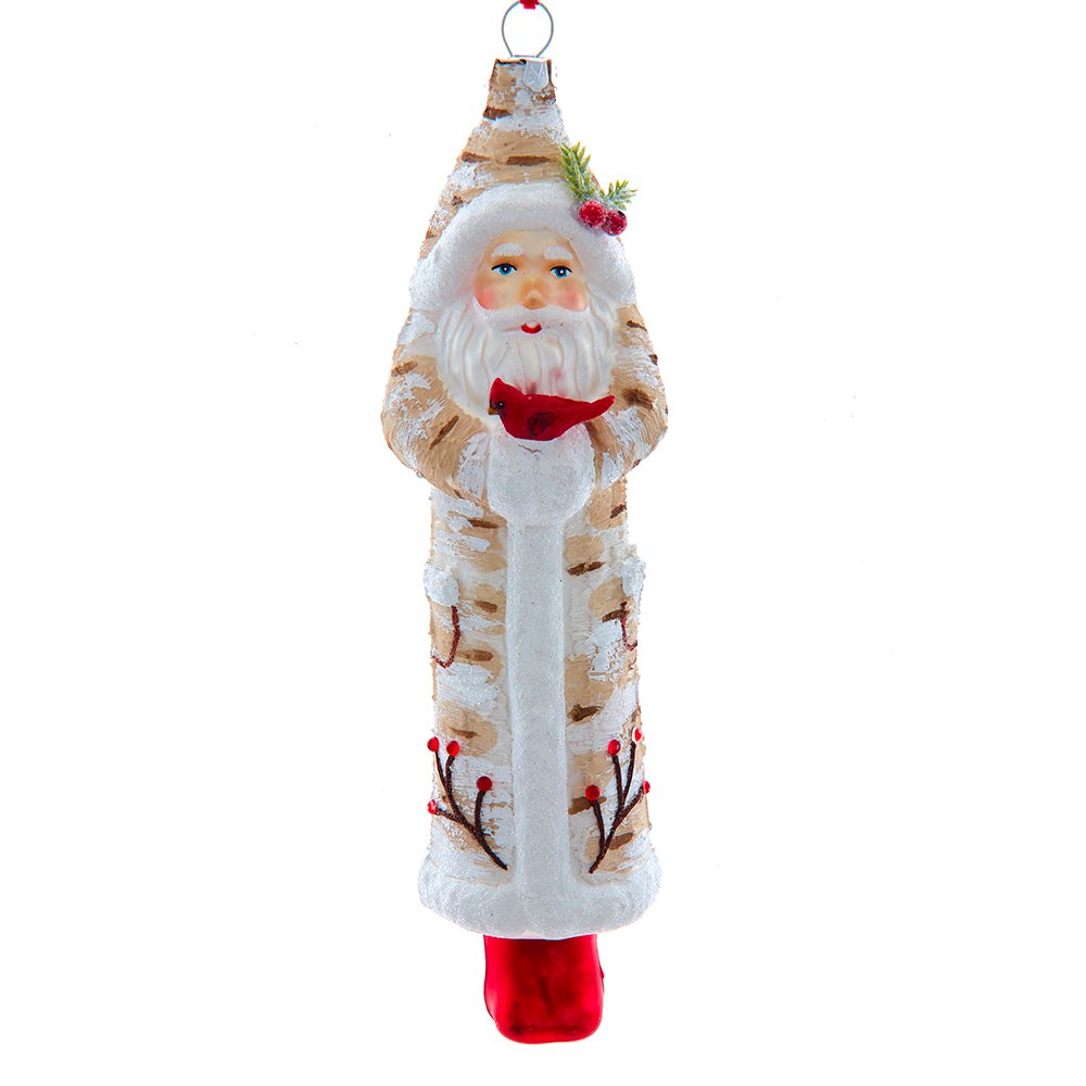 Shop For 8" Glass Birch Berries Santa With Bird Ornament at Michelle's aDOORable Creations