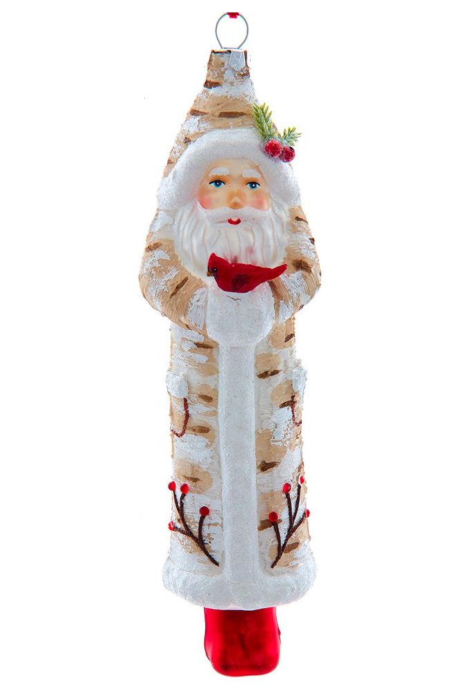 Shop For 8" Glass Birch Berries Santa With Bird Ornament at Michelle's aDOORable Creations