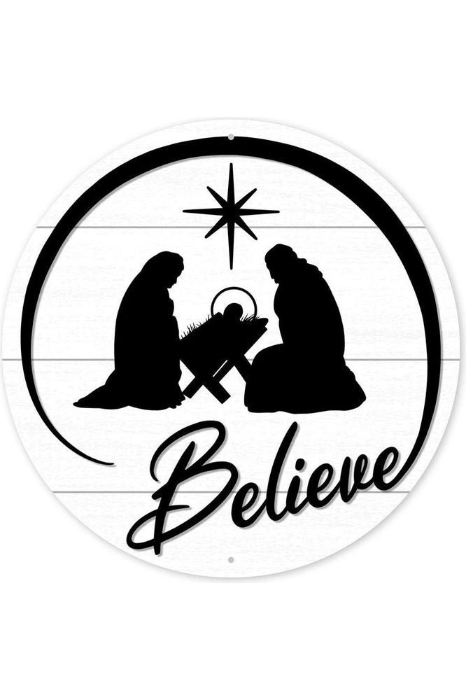 8" Metal Sign: Believe Nativity Scene - Michelle's aDOORable Creations - Wooden/Metal Signs