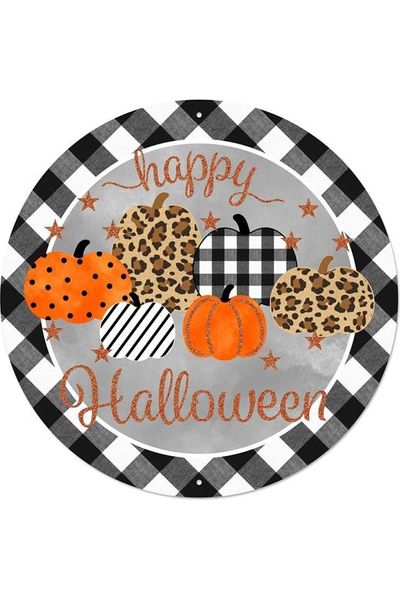 8" Metal Sign: Happy Halloween Pumpkins - Michelle's aDOORable Creations - Wooden/Metal Signs