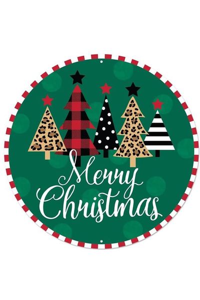 8" Metal Sign: Plaid Trees Merry Christmas - Michelle's aDOORable Creations - Wooden/Metal Signs
