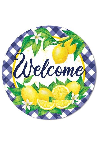 8" Metal Sign: Welcome Blue Check - Michelle's aDOORable Creations - Wooden/Metal Signs