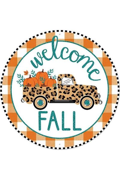 Shop For 8" Metal Sign: Welcome Fall Leopard Truck at Michelle's aDOORable Creations