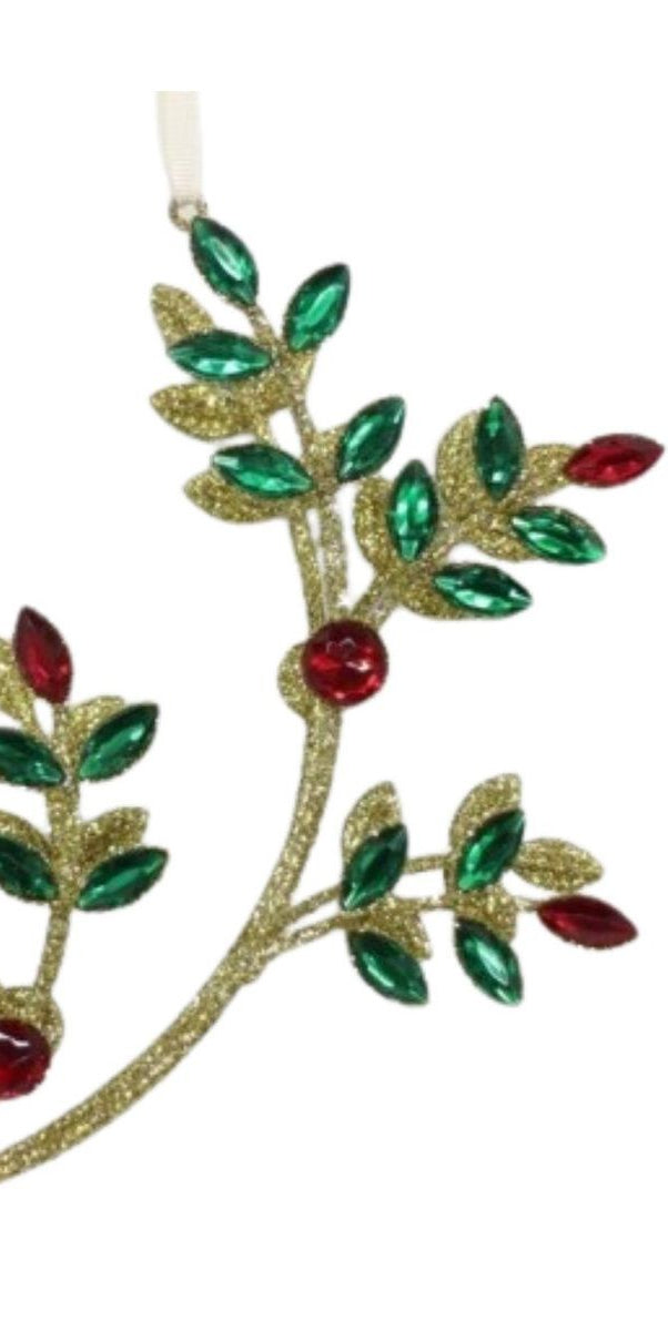 8.5" Glitter Wire Jewel Flower Branch Ornament: Red/Green - Michelle's aDOORable Creations - Holiday Ornaments