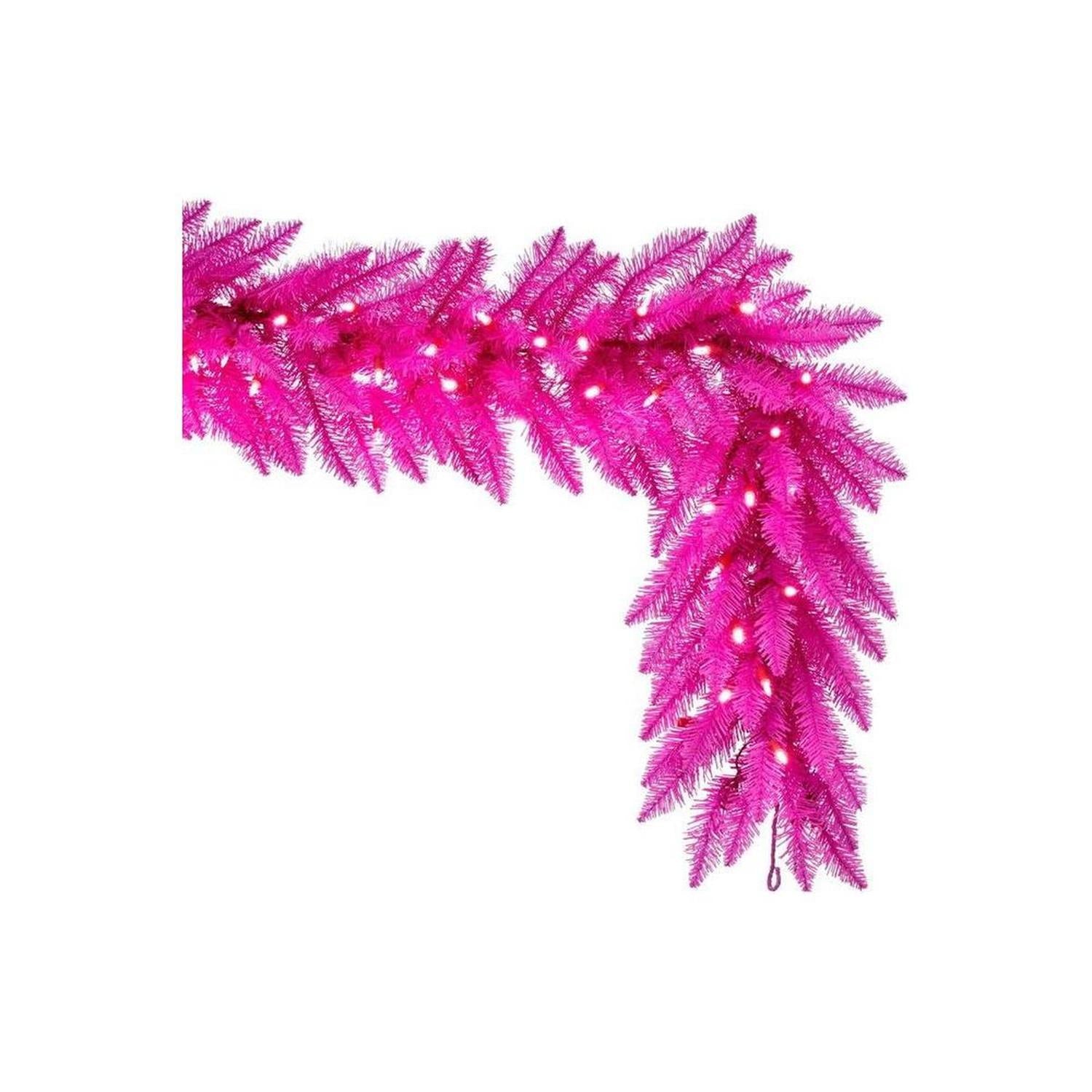 9' Hot Pink Artificial Pre-Lit Garland