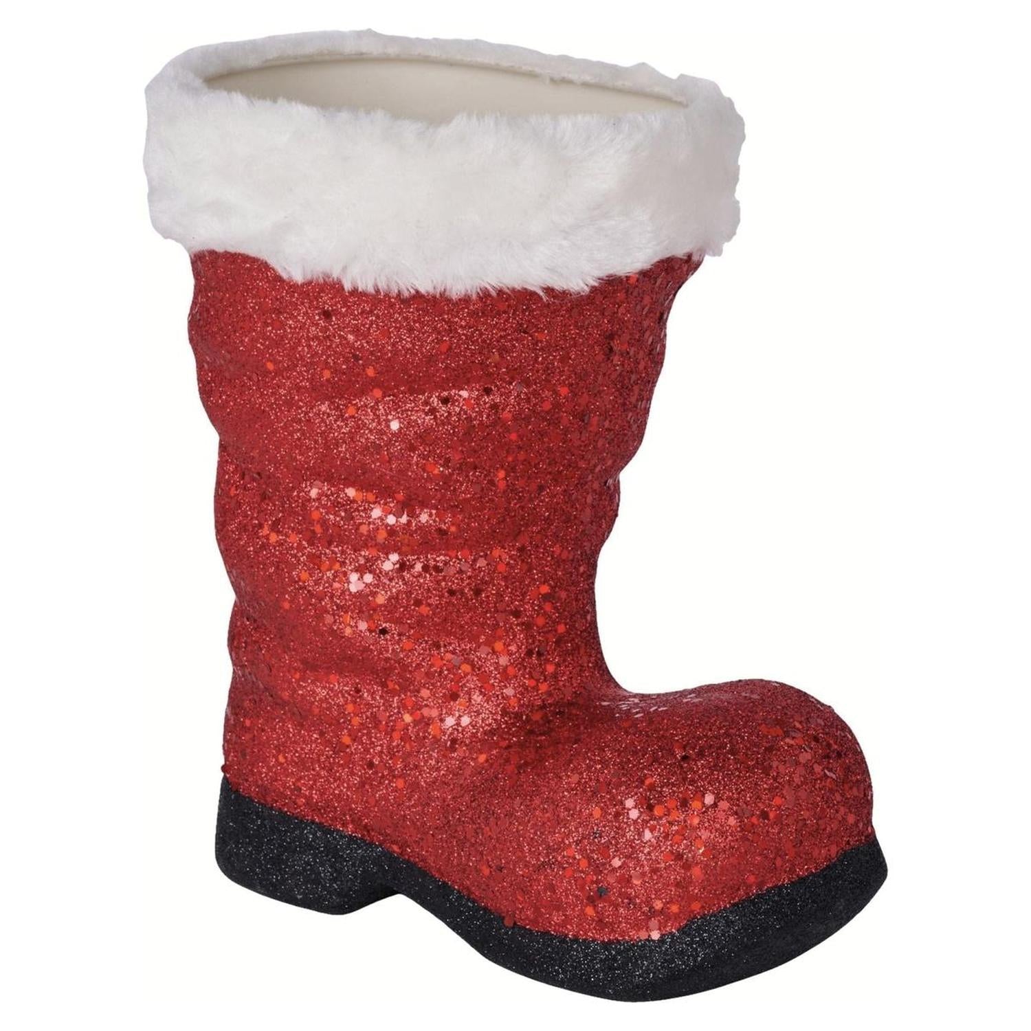 9.5" Glitter Fur Santa Boot: Red