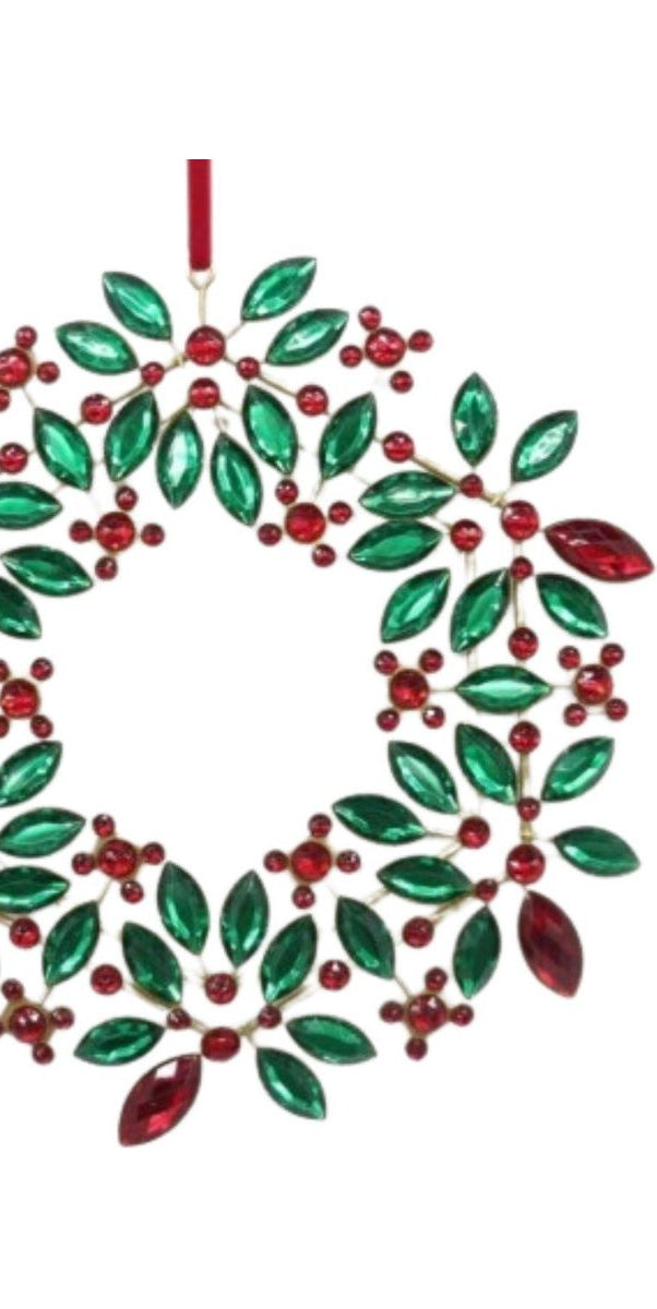 9.5" Jeweled Holly Wreath Ornament: Red/Green - Michelle's aDOORable Creations - Holiday Ornaments