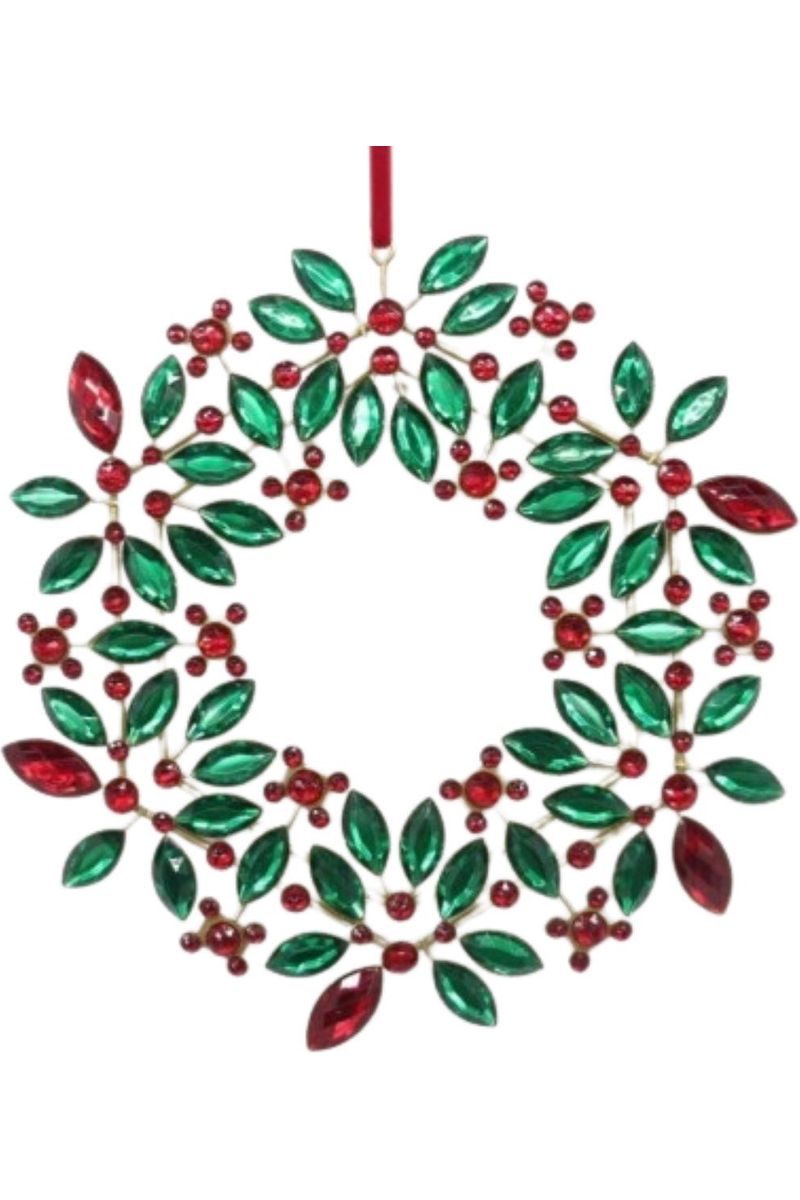 9.5" Jeweled Holly Wreath Ornament: Red/Green - Michelle's aDOORable Creations - Holiday Ornaments