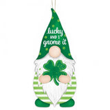 13" Wooden Gnome Shaped Sign: Lucky Gnome