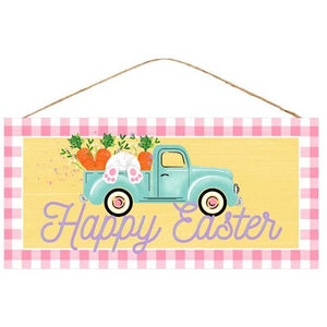 12" Wooden Sign: Happy Easter Truck
