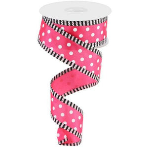1.5" Small Polka Dot Stripe Ribbon: Hot Pink (10 Yards)