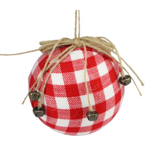 5" Check Fabric Ball Ornament: Red & White