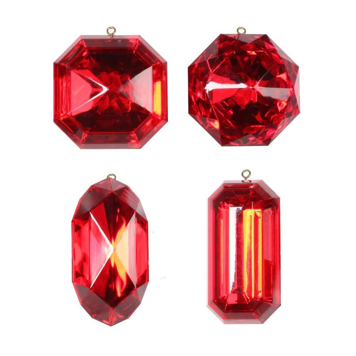 Acrylic Jewel Assortment Ornament: Red (Set 4)