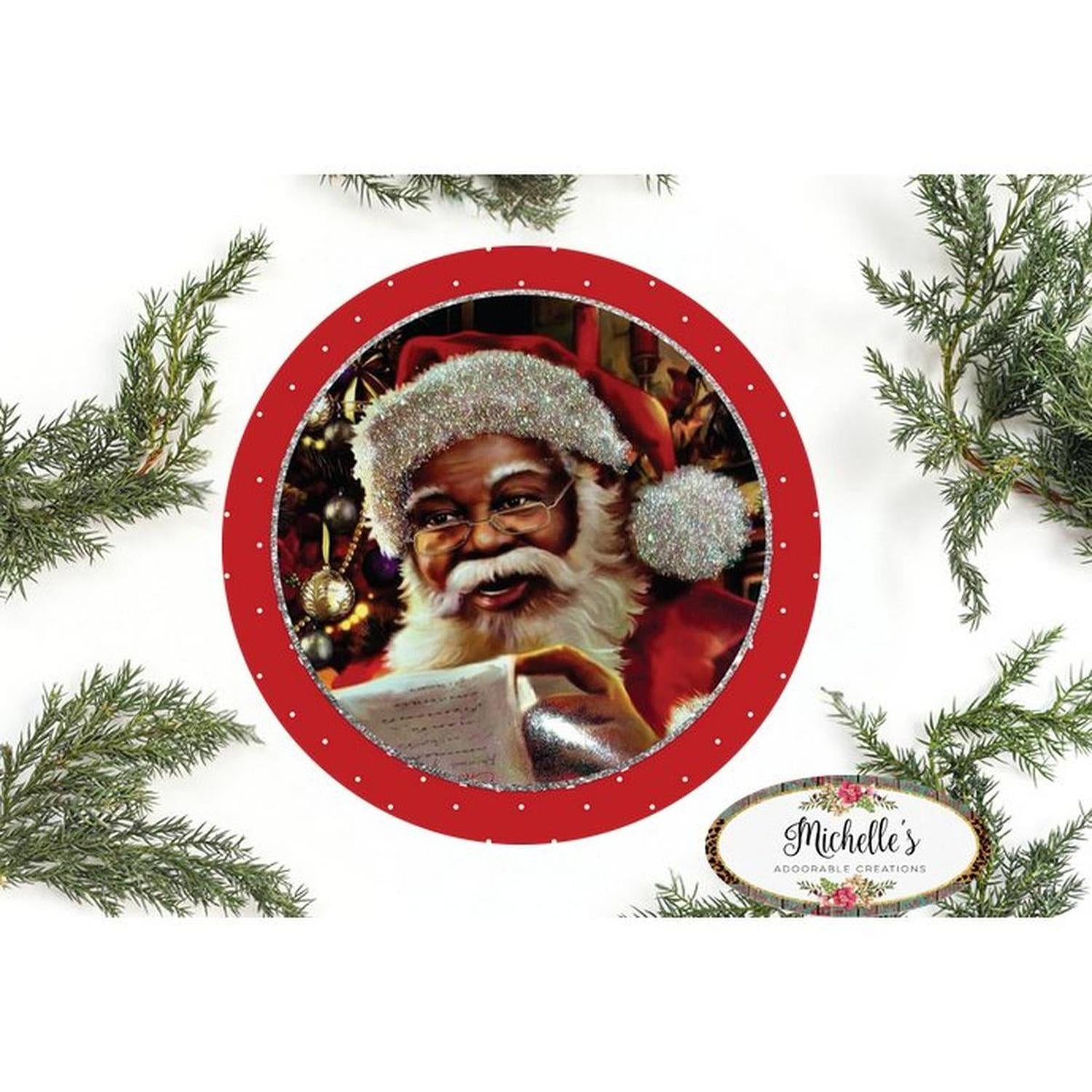 Shop For African American Santa Sign - Wreath Enhancement at Michelle's aDOORable Creations