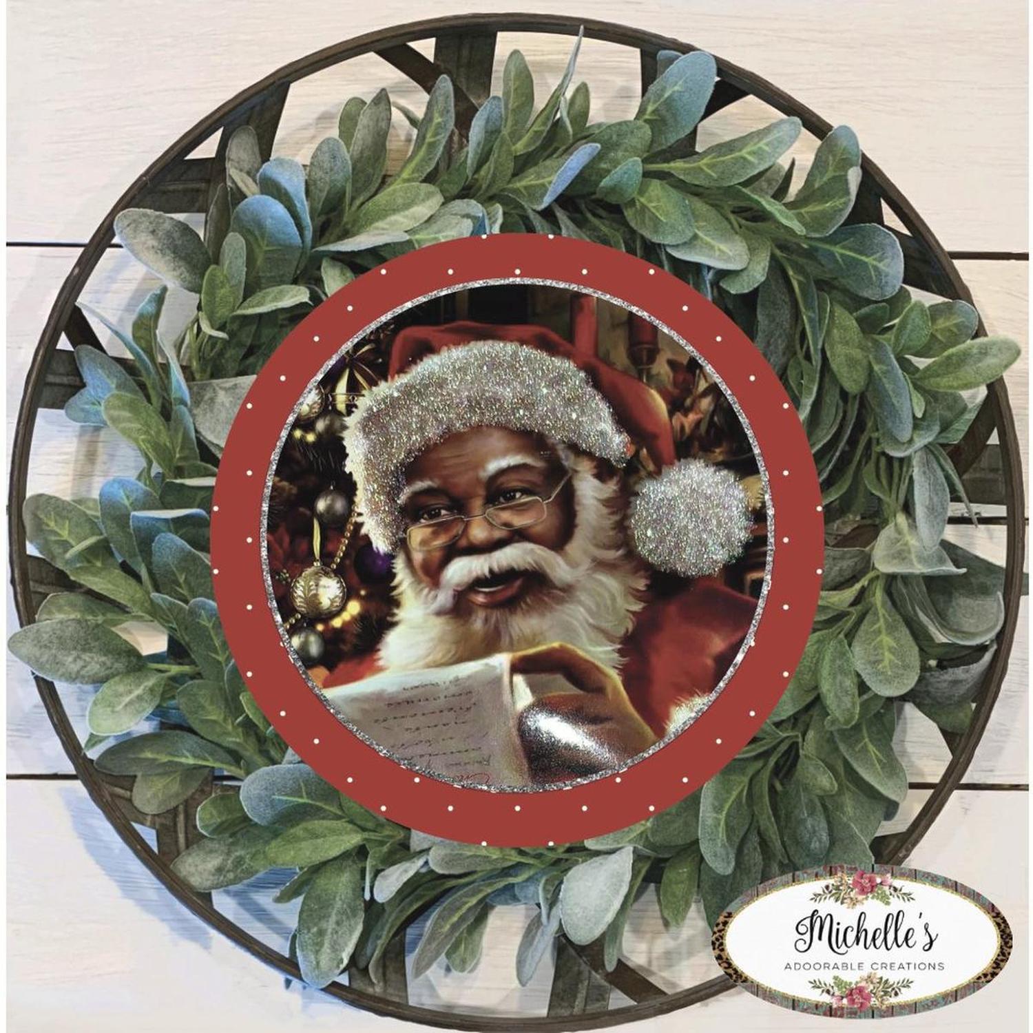 Shop For African American Santa Sign - Wreath Enhancement at Michelle's aDOORable Creations