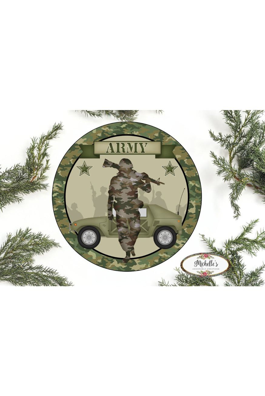 Shop For Army Solider Camo Round Sign - Wreath Enhancement