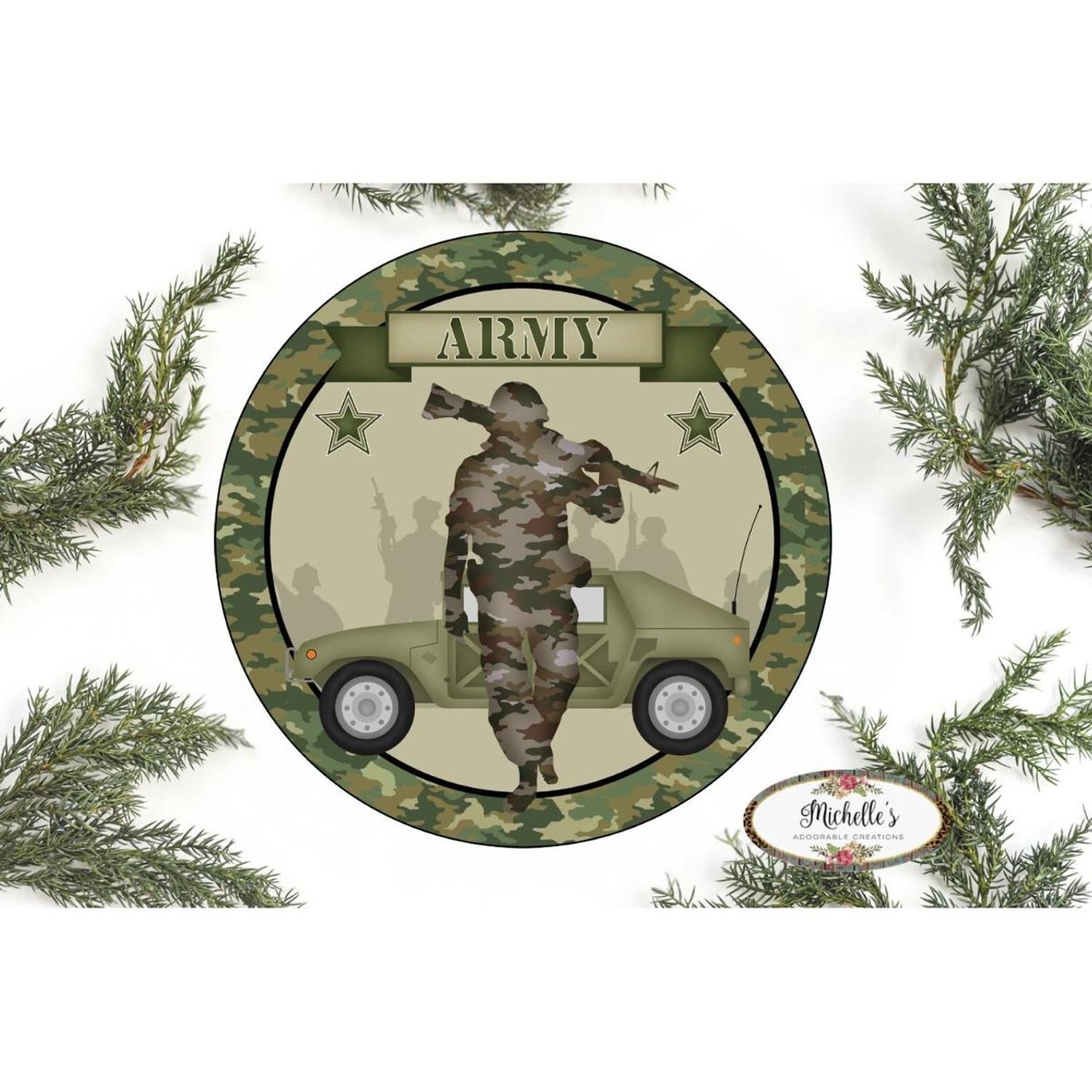 Shop For Army Solider Camo Round Sign at Michelle's aDOORable Creations