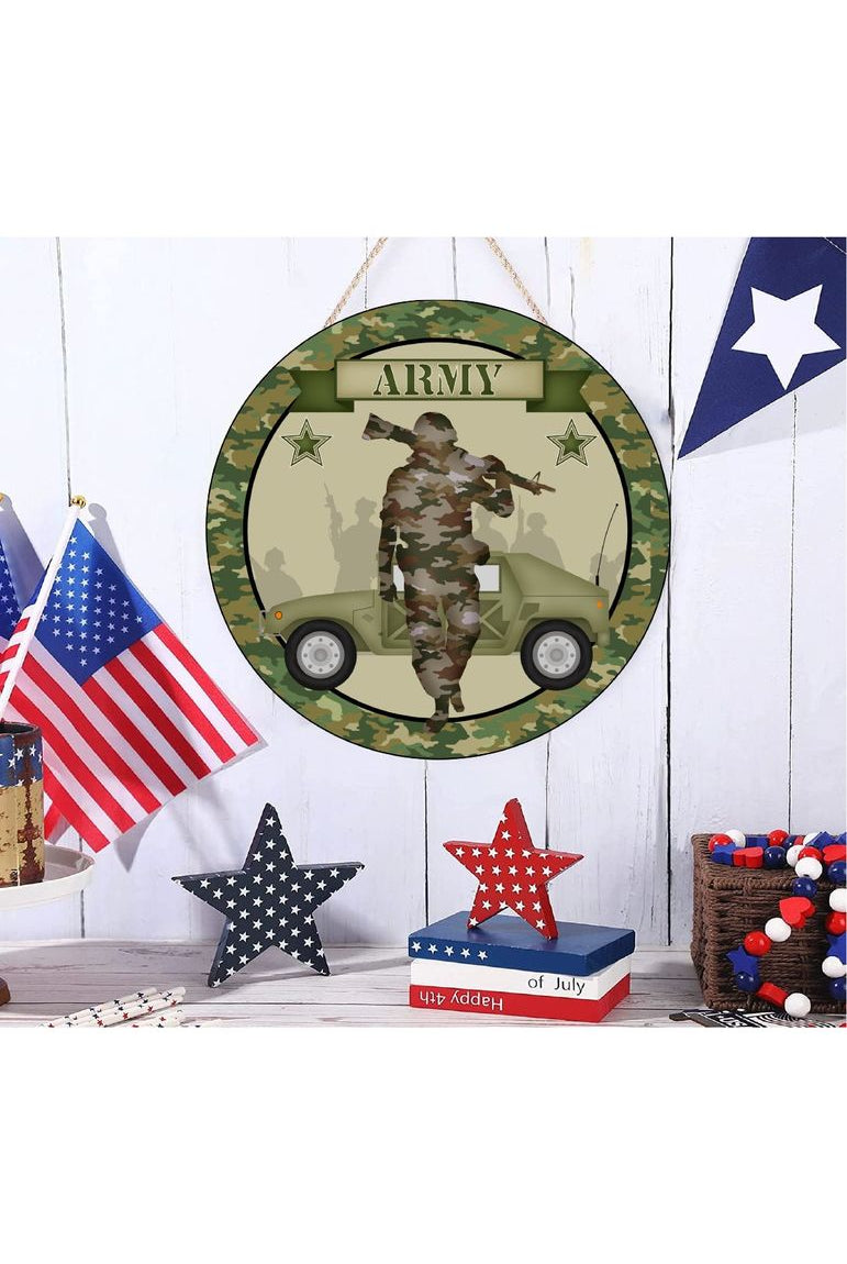 Shop For Army Solider Camo Round Sign - Wreath Enhancement