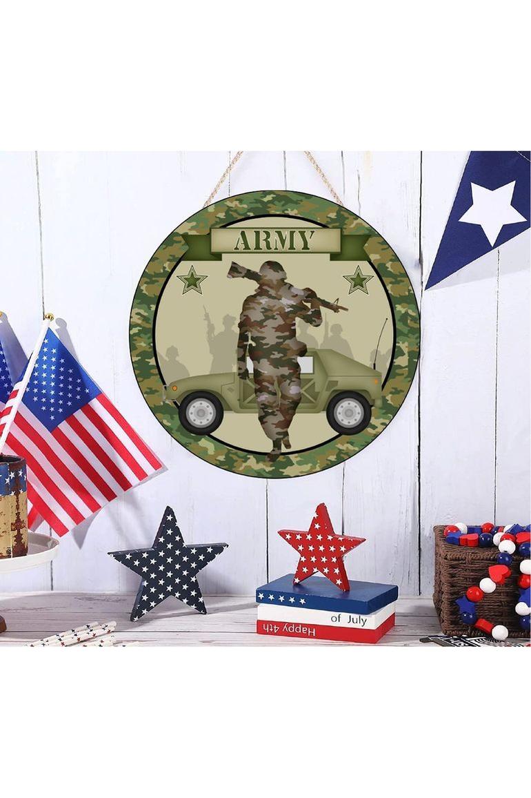 Shop For Army Solider Camo Round Sign at Michelle's aDOORable Creations