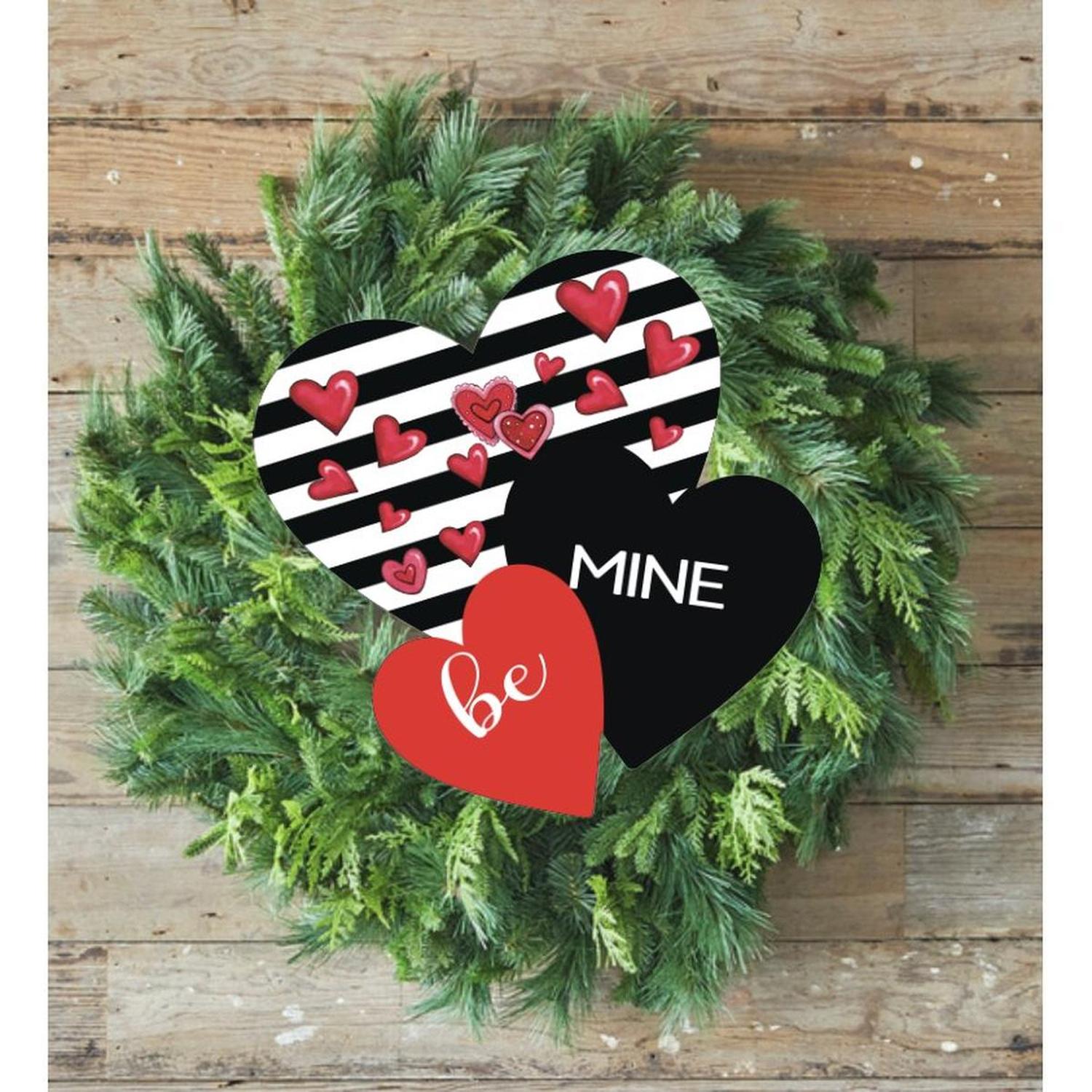 Be Mine Triple Hearts Valentine Sign - Wreath Enhancement