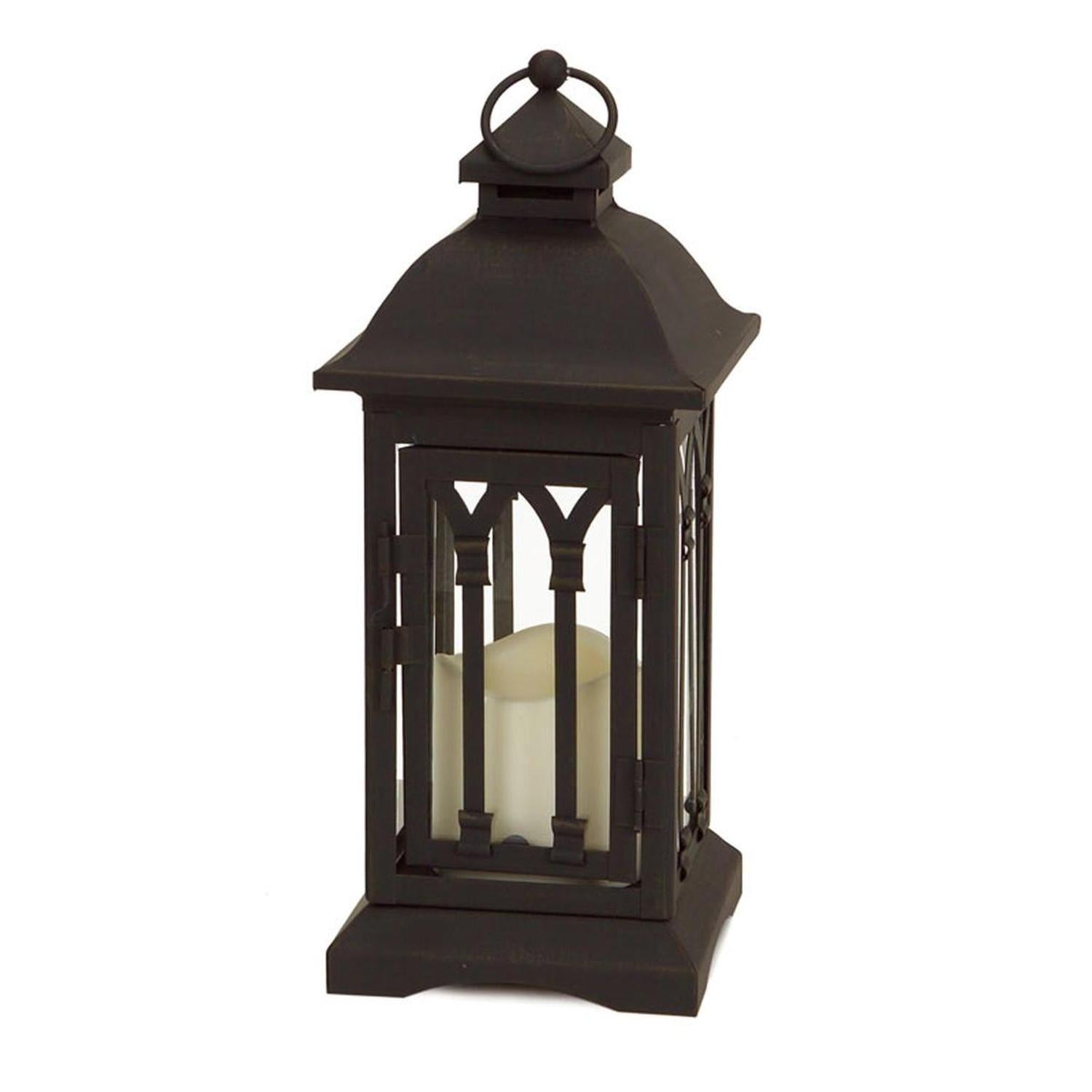 Black Arch Patterned Lantern with LED Candle (Set of 2)