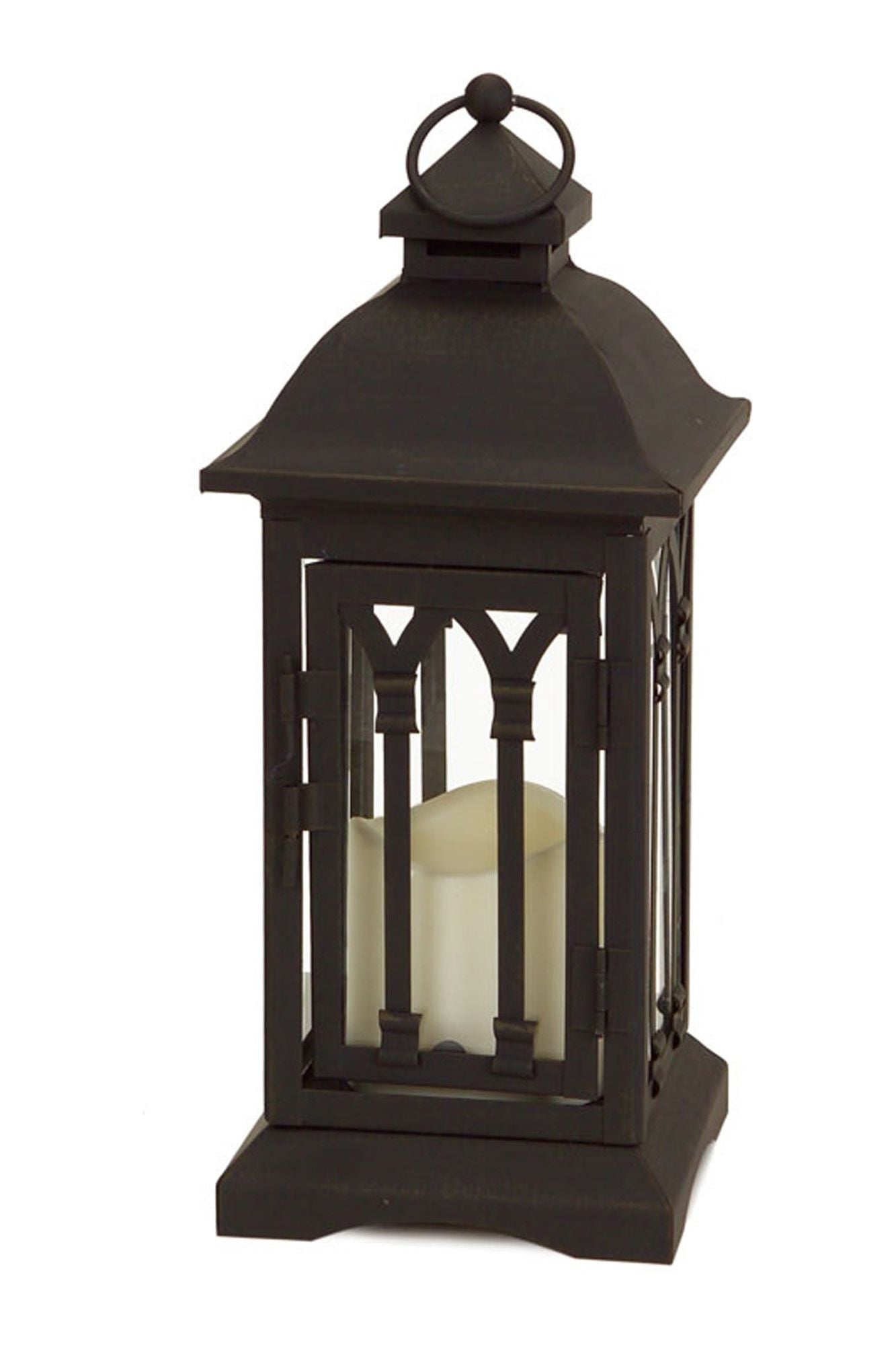 Black Arch Patterned Lantern with LED Candle (Set of 2) - Michelle's aDOORable Creations - Lantern