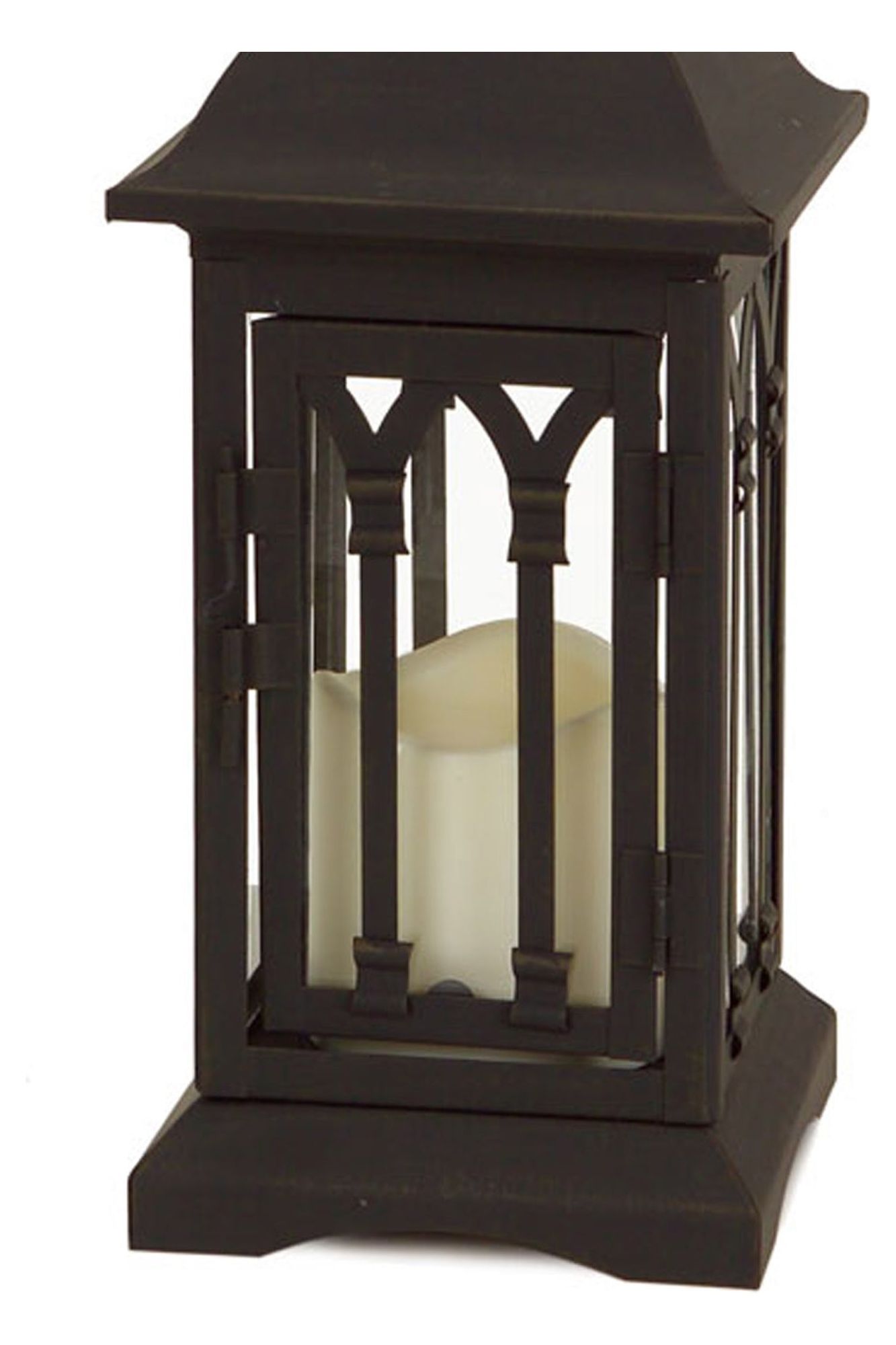 Black Arch Patterned Lantern with LED Candle (Set of 2) - Michelle's aDOORable Creations - Lantern