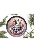 Black Check Easter Spring Bunny Teacup Sign - Michelle's aDOORable Creations - Signature Signs