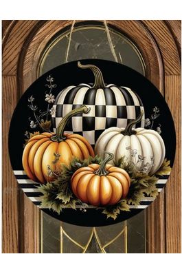 Black Checked Pumpkin Sign - Wreath Enhancement - Michelle's aDOORable Creations - Signature Signs