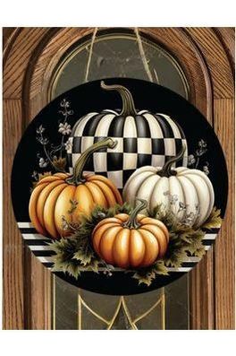 Shop For Black Checked Pumpkin Sign - Wreath Enhancement at Michelle's aDOORable Creations