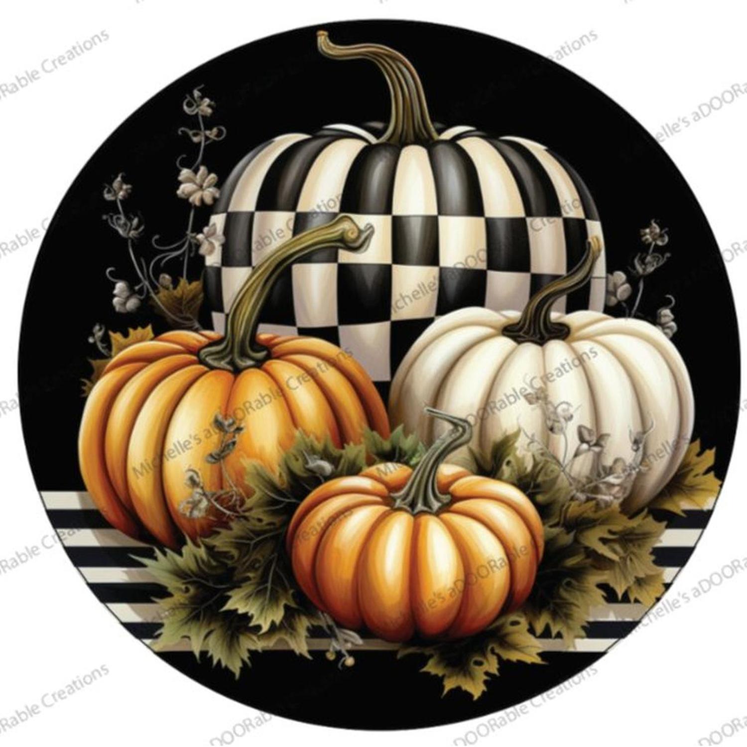 Shop For Black Checked Pumpkin Sign - Wreath Enhancement at Michelle's aDOORable Creations