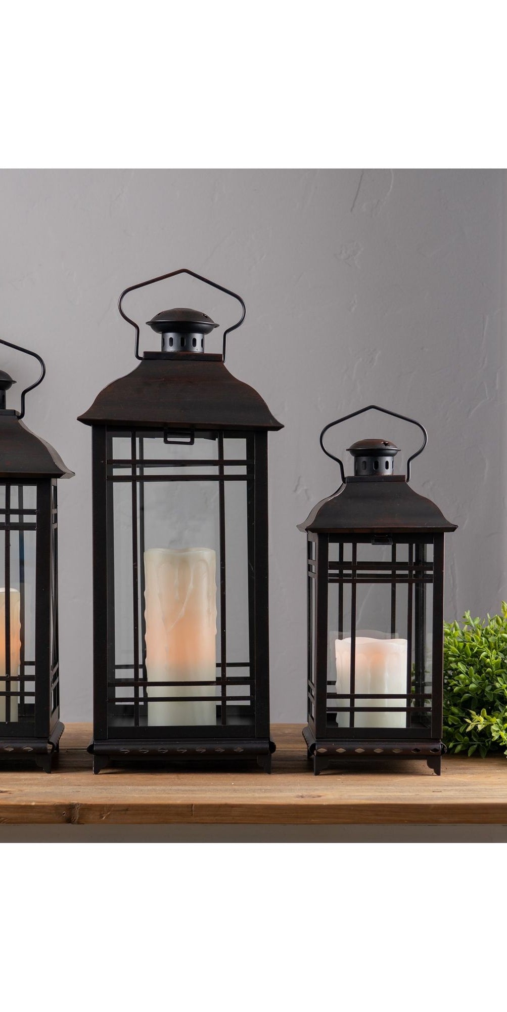 Black Rust Metal and Glass Lanterns (Set of 3) - Michelle's aDOORable Creations - Lantern