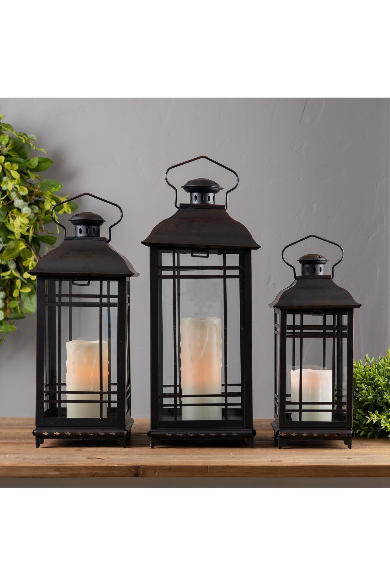 Black Rust Metal and Glass Lanterns (Set of 3) - Michelle's aDOORable Creations - Lantern