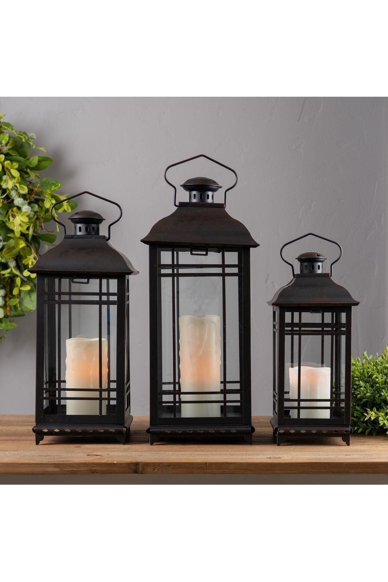 Shop For Black Rust Metal and Glass Lanterns (Set of 3) at Michelle's aDOORable Creations